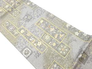 短冊に変わり花葉・鳥・唐草模様織出し袋帯